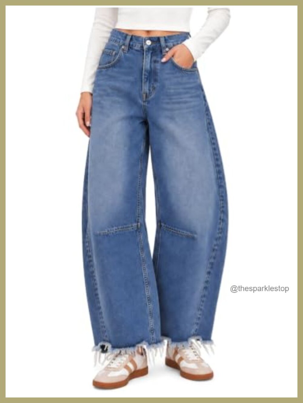 High Rise Barrel Jeans Boyfriend Baggy Ankle Raw Hem Curved Leg Denim